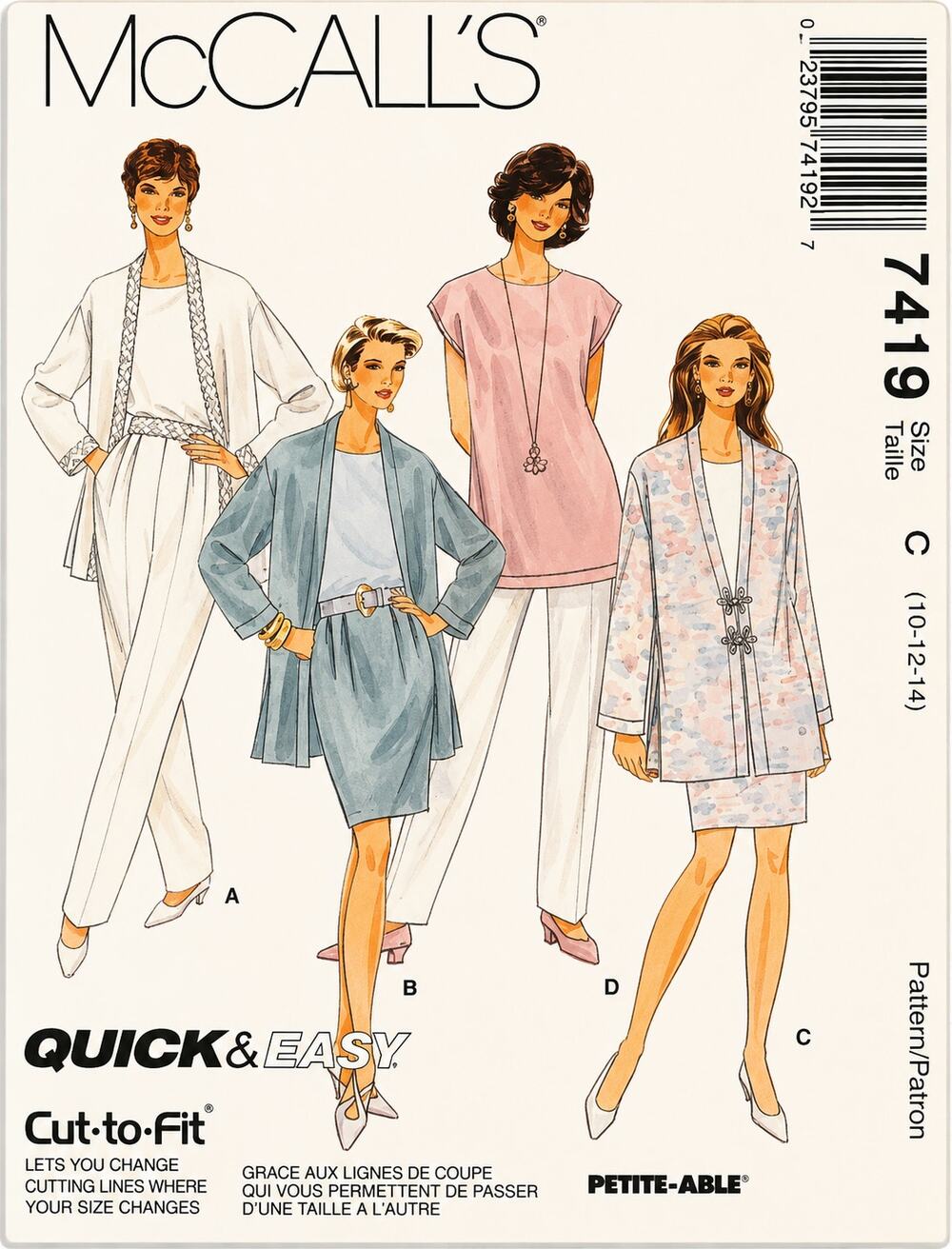 McCall's 7419 Pattern Women’s Career Jacket Skirt Suit Set Size 10-12-14 Uncut